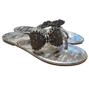 Metallic Vera Wang Flip Flops Women Sz 7  3D Bow‎ Glitter Strap Charm G04